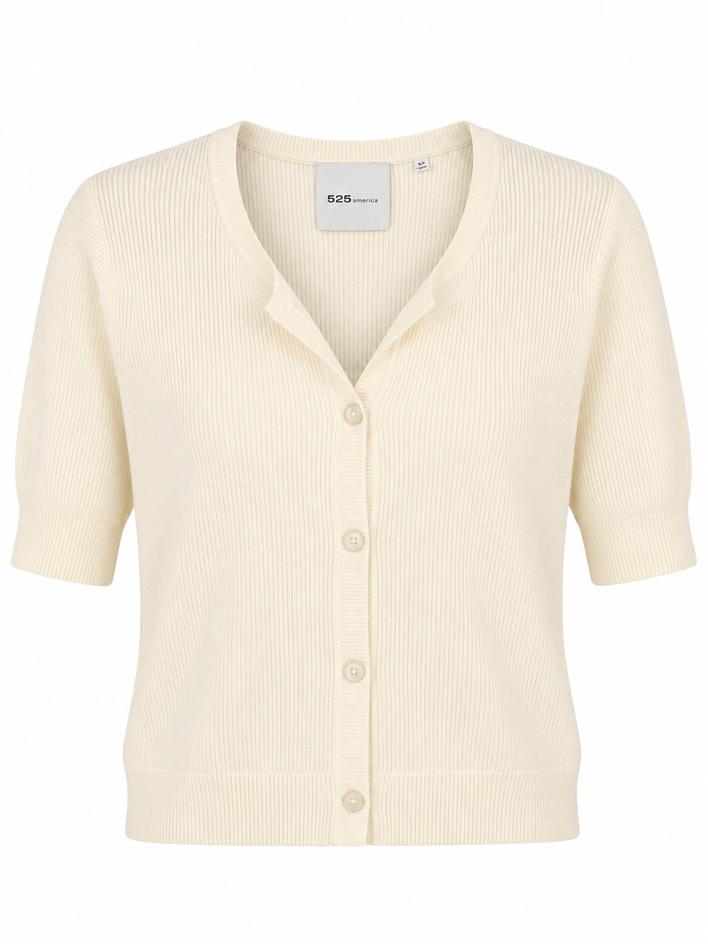525 America Ivory Short-Sleeve Ribbed Button-Up Cardigan